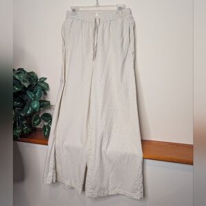 Max Studio Linen Blend Wide Leg Cropped Pants Natural Beige Size M